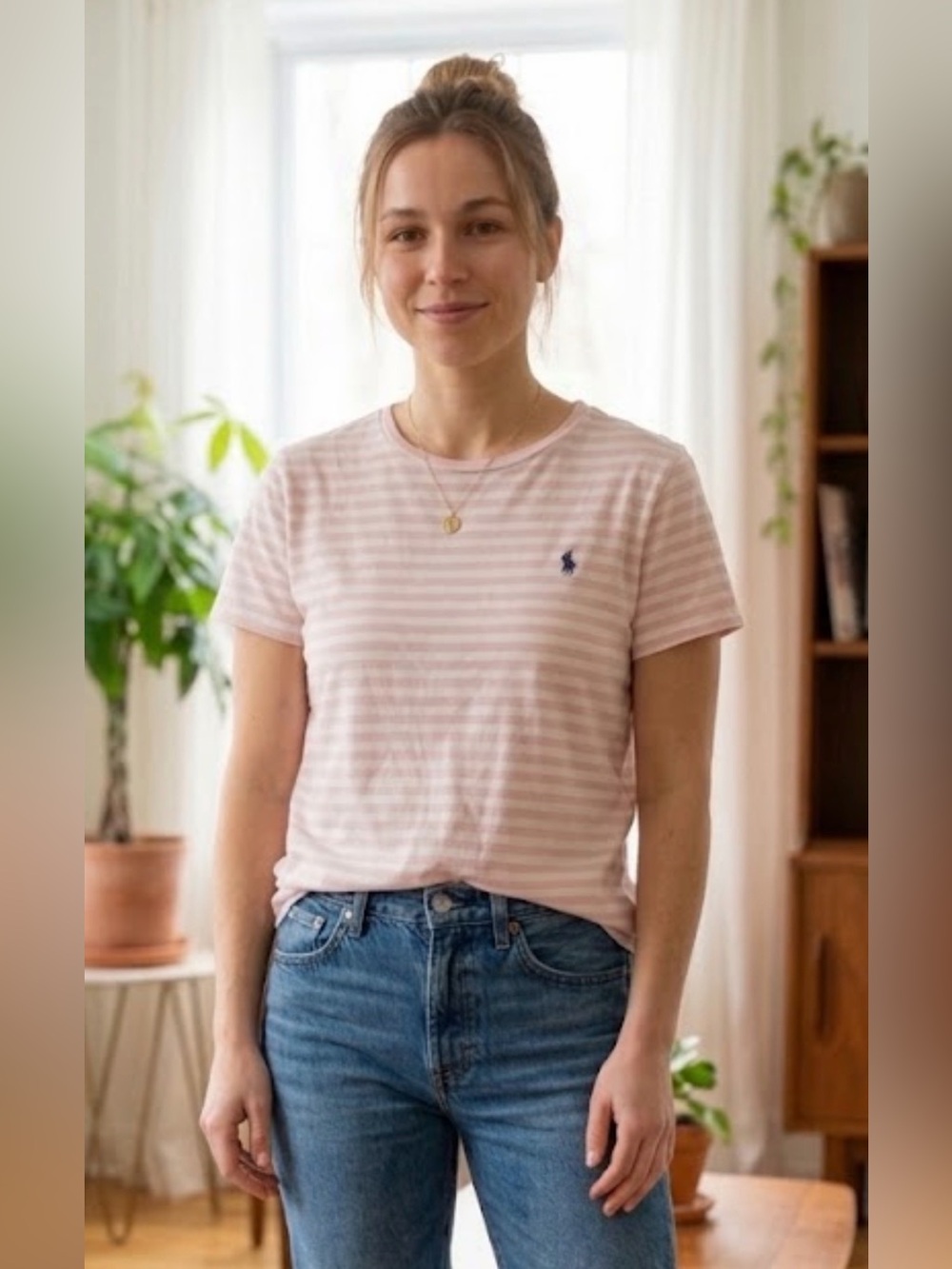 Ralph Lauren Polo Striped Tee in Light Pink and White Women’s XL